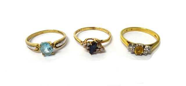 Appraisal: A ct gold sapphire and diamond set ring in a