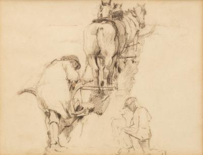 Appraisal: Alfred Strutt - Ploughing pencil sketch cm x cm