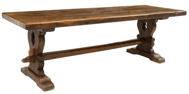 Appraisal: French oak trestle table Atelier Pichardie th c thick tabletop