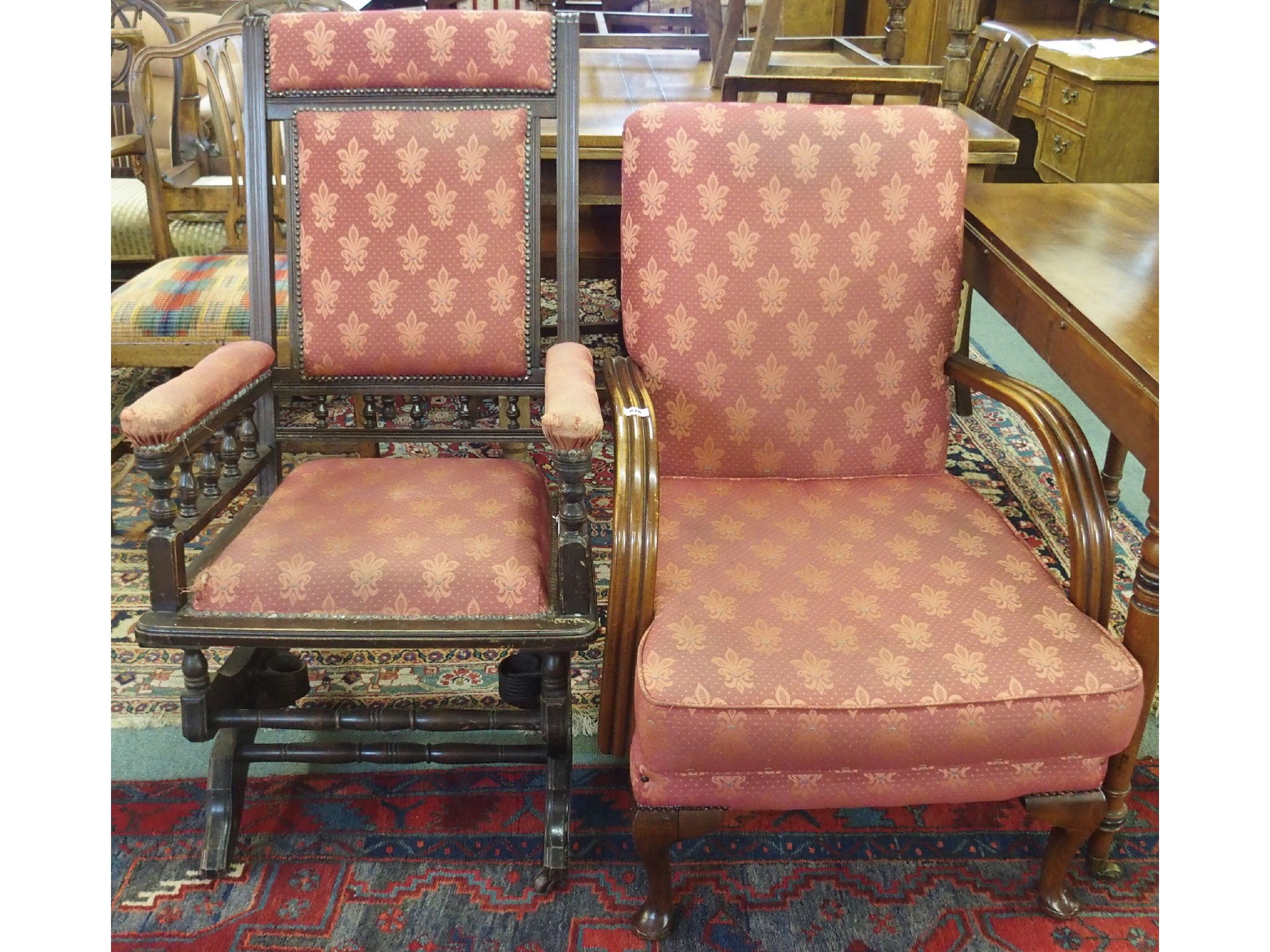 Appraisal: A th Century oak American style rocker and an armchair