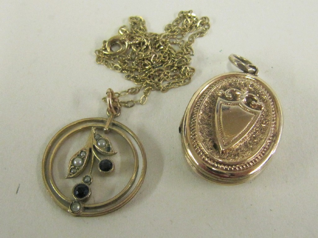 Appraisal: Lot comprising Edwardian rolled gold sapphire and seed pearl set