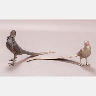 Appraisal: A Pair of Silver Plated Table Pheasant th Century A