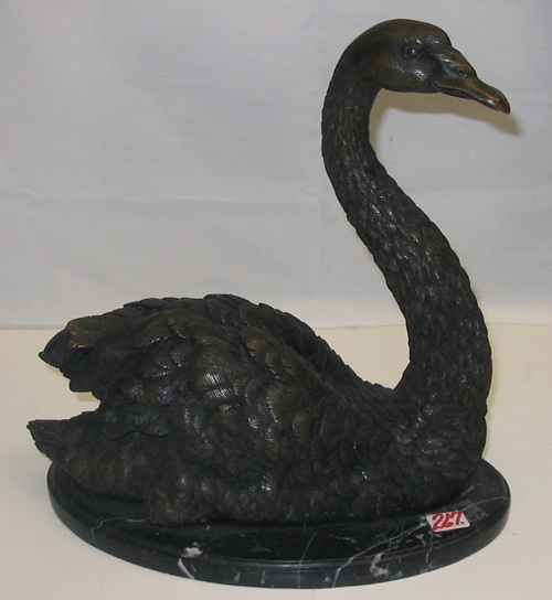 Appraisal: A FRENCH BRONZE SCULPTURE of a goose Brown patination in