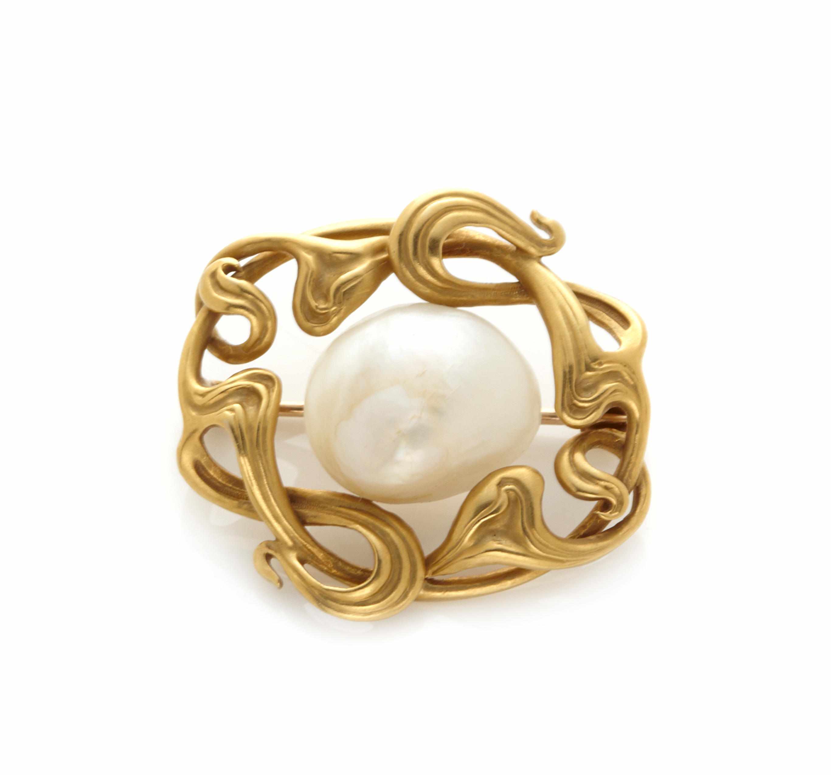 Appraisal: An art nouveau cultured pearl and k gold brooch