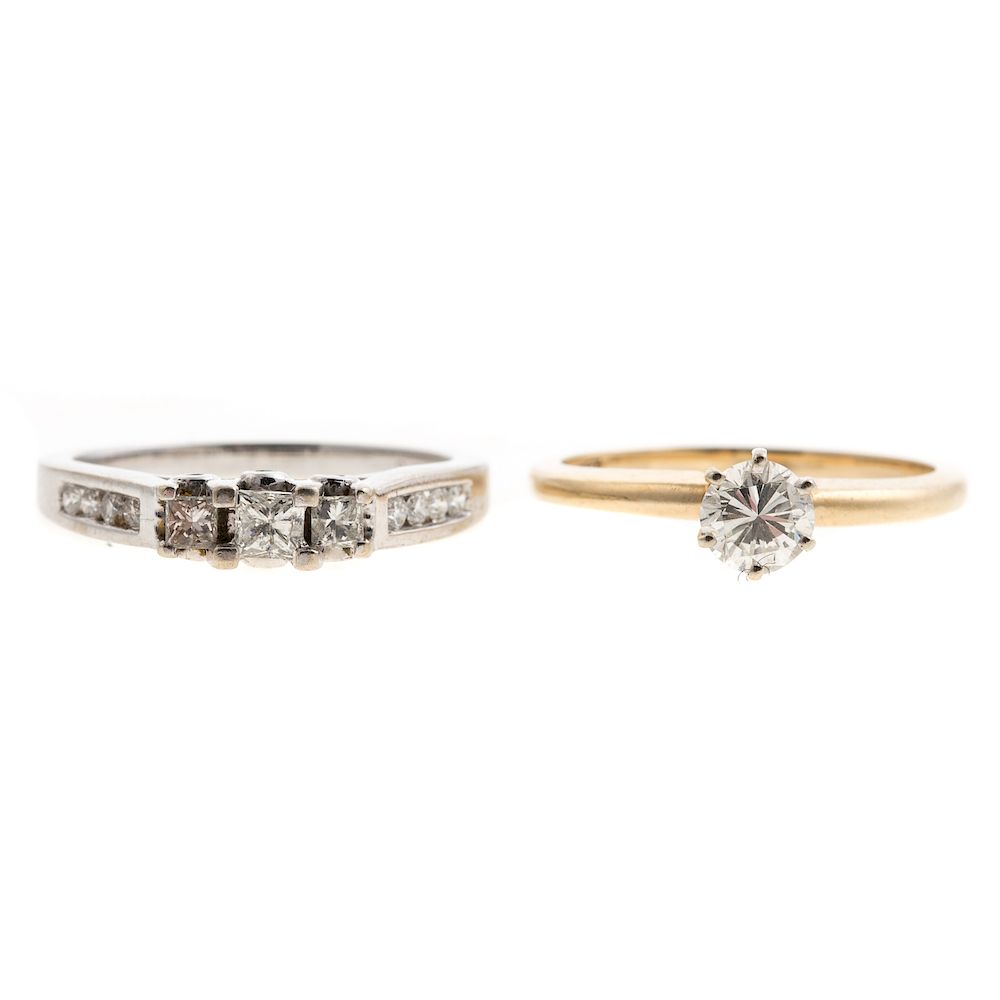 Appraisal: A Pair of Ladies Diamond Engagement Rings in Gold K