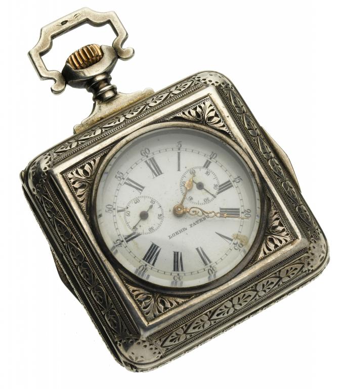 Appraisal: A SWISS SILVER SQUARE AUTOMATIC-WINDING LEVER WATCH signed on the