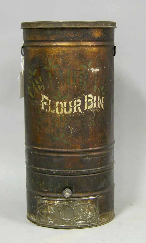 Appraisal: Stenciled tin Flour Bin h w