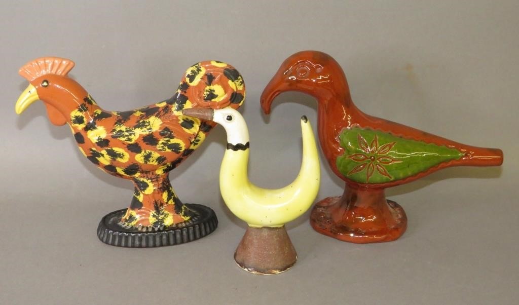 Appraisal: WHIMSICAL POTTERY FOLK ART BIRDS BY JAMES C SEAca mid-late