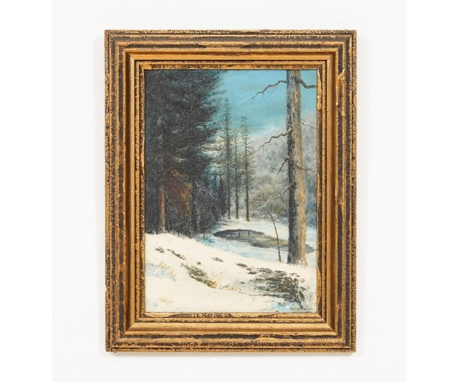 Appraisal: Henry Riegel oil on canvas of a winter forest landscape