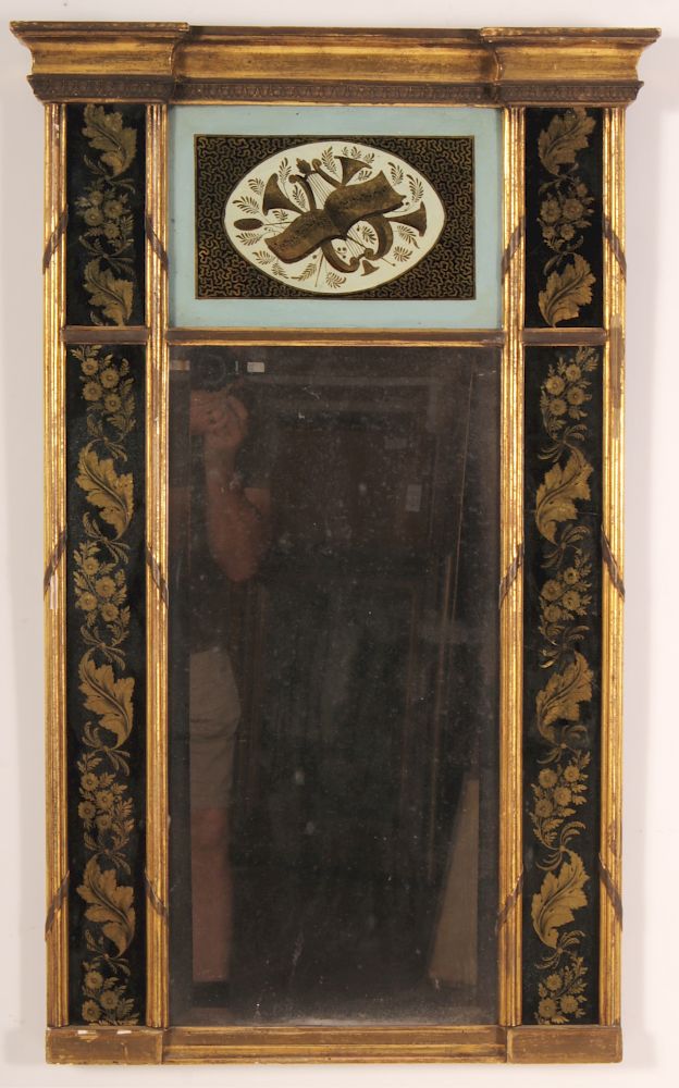 Appraisal: th c American Giltwood and Eglomise Mirror Federal Sheraton period