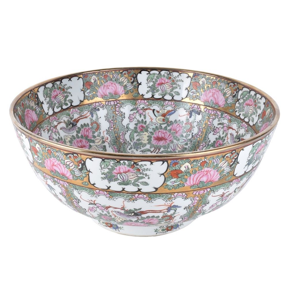 Appraisal: Chinese Punch Bowl Large Chinese Rose Medallion Porcelain Punch Bowl