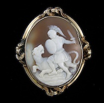 Appraisal: European Gold Framed Gladiator Shell Cameo ca th Century Tan