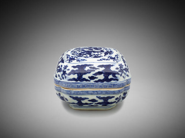 Appraisal: A Chinese square blue-and-white 'dragon' box with cover Jiajing six-character