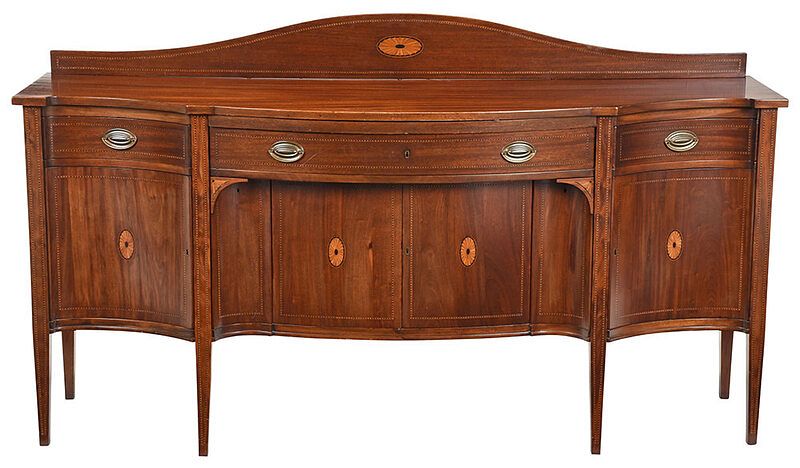 Appraisal: Federal Style Fan Inlaid Mahogany Sideboard early th century with