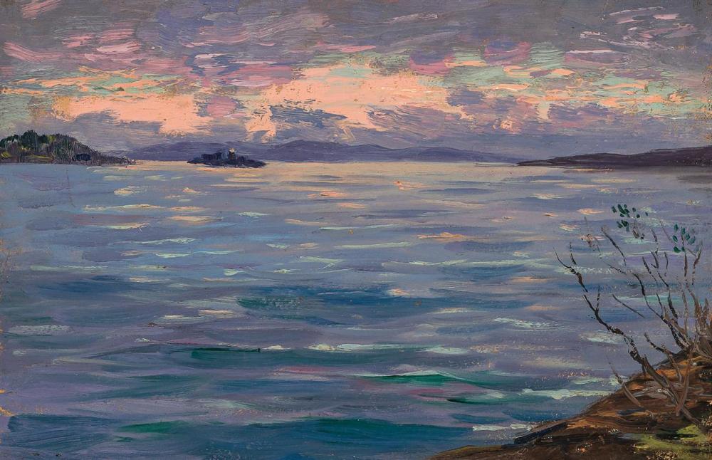 Appraisal: WILL HUTCHINS American - Sunset Over the Bay oil on