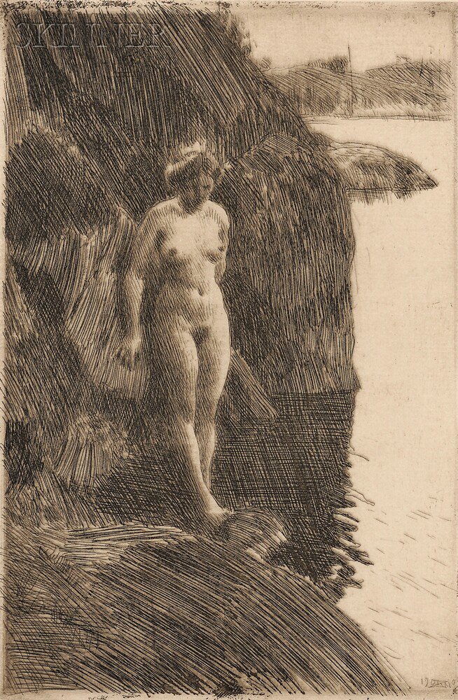 Appraisal: Anders Zorn Swedish - Precipice second state of two Asplund