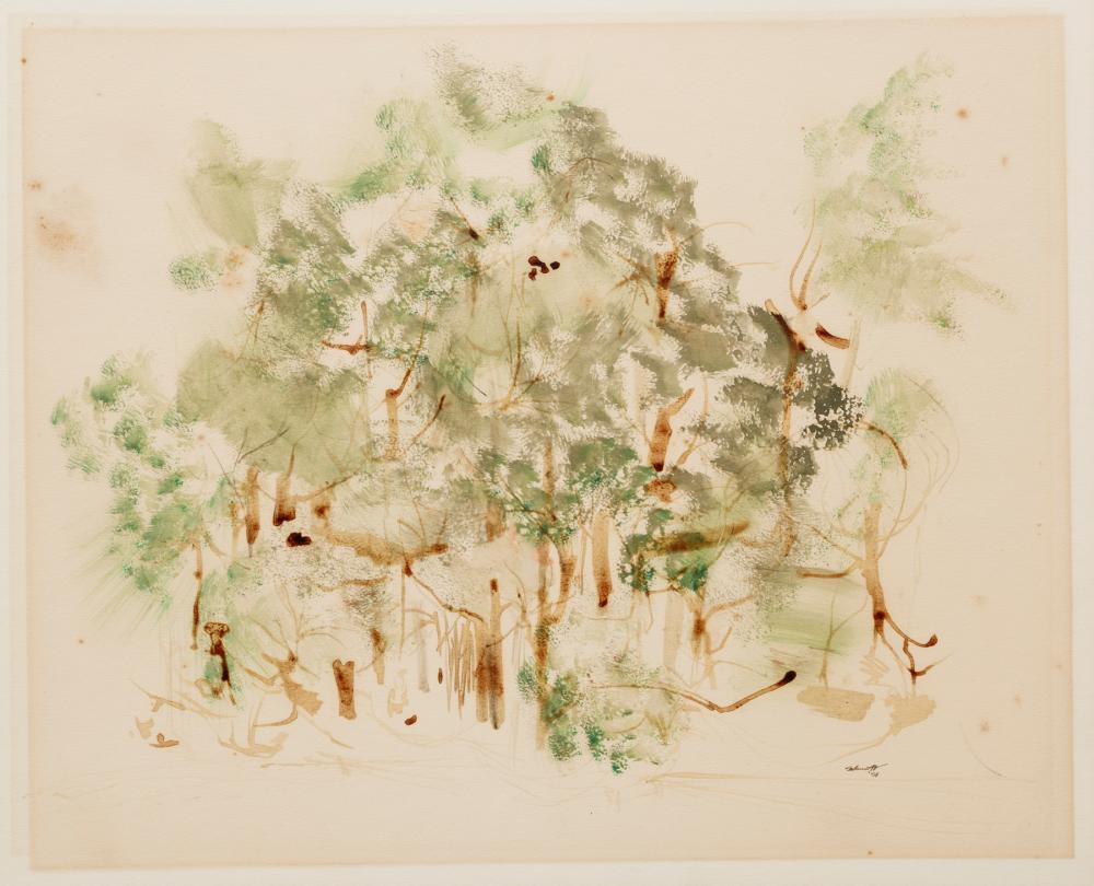 Appraisal: American School Untitled Trees watercolor on paper mounted to board