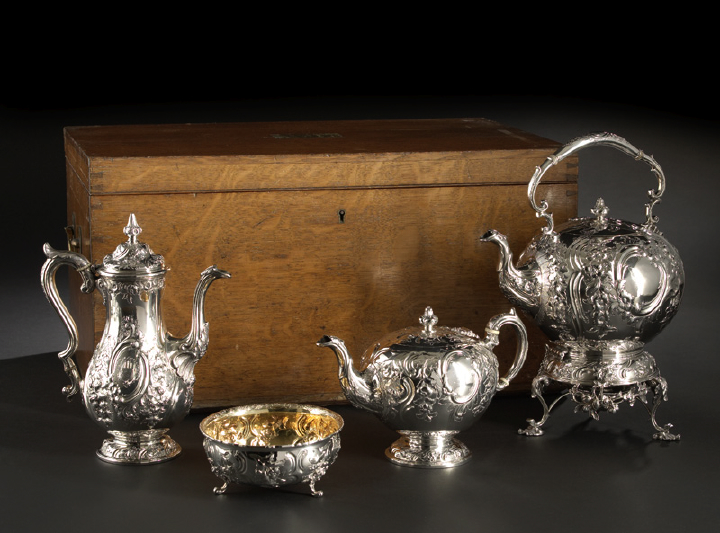 Appraisal: Early Victorian Scottish Four-Piece Cased Partial Coffee and Tea Service