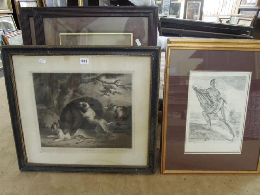 Appraisal: An engraving A Bear Hunt after Morland together with two