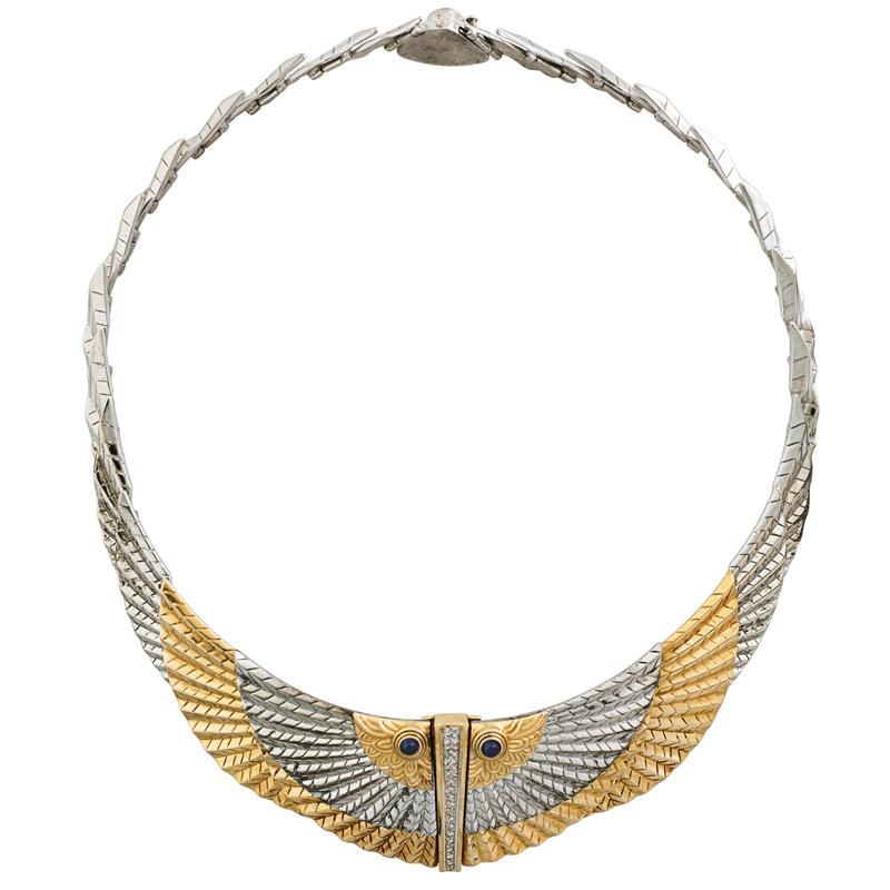 Appraisal: ERTE NILE STERLING K GOLD DIAMOND NECKLACE Egyptian wing motif