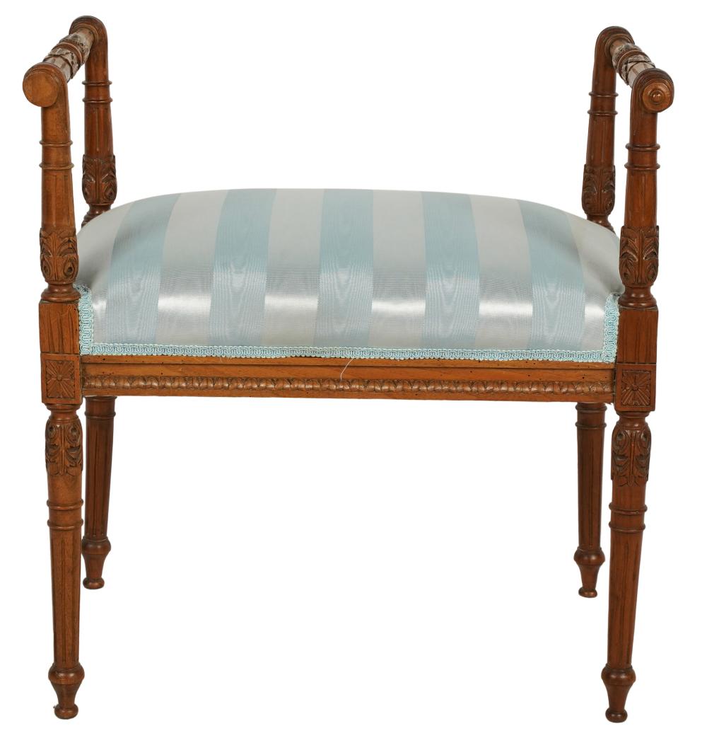 Appraisal: LOUIS XVI STYLE CARVED FRUITWOOD WINDOW SEATcovered with light blue