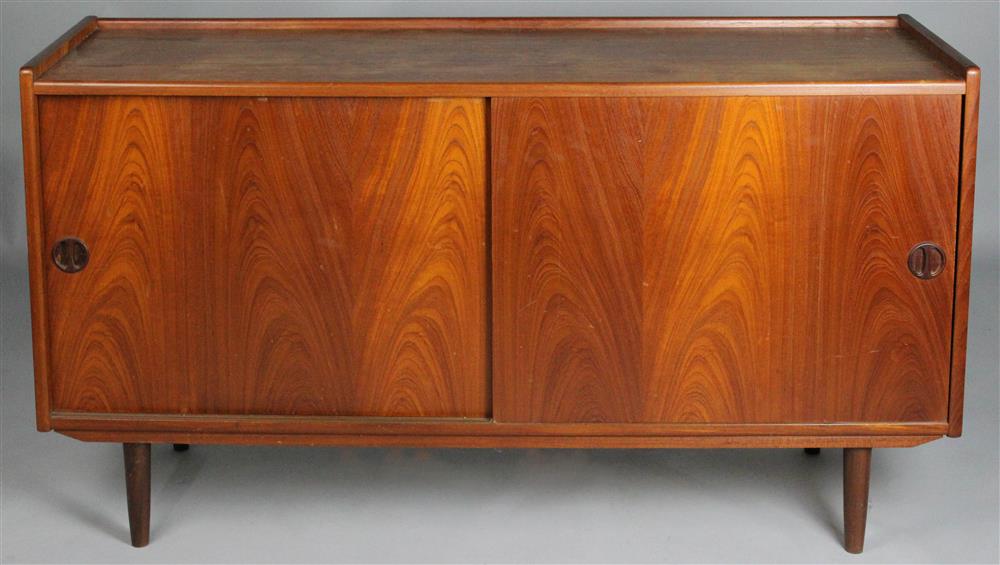 Appraisal: DANISH MODERN TEAK CREDENZA on four tapered legs with sliding