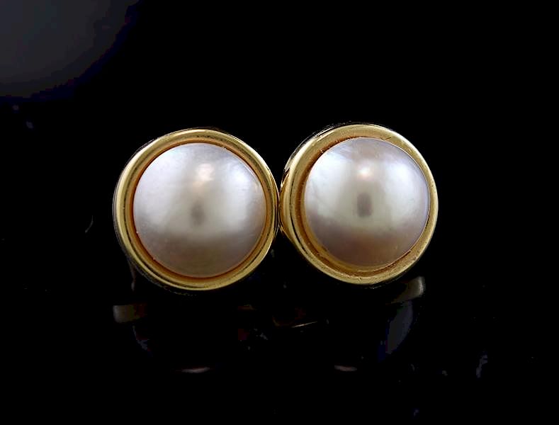 Appraisal: Gold Mabe Pearl Earrings Gold mabe pearl earrings with post