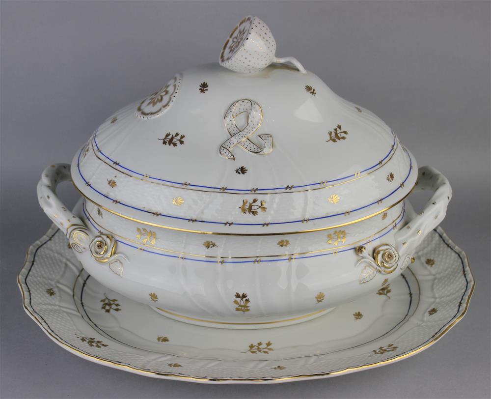 Appraisal: HEREND PORCELAIN TUREEN COVER AND STAND marked Hungary and blue