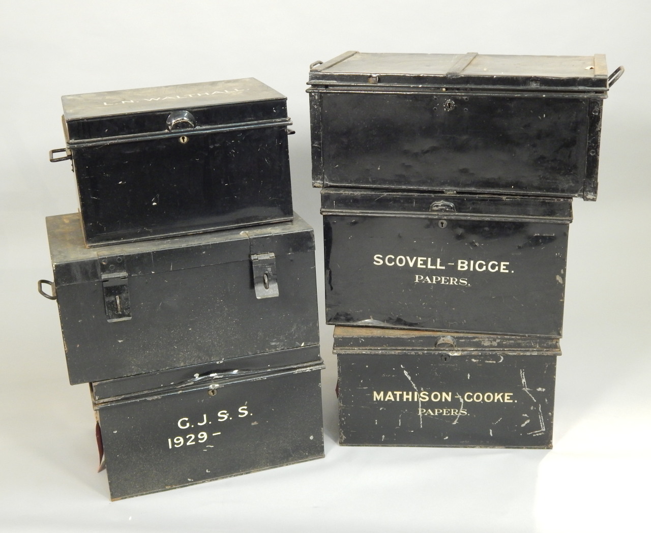 Appraisal: Six early thC Toleware deed boxes each with two handles