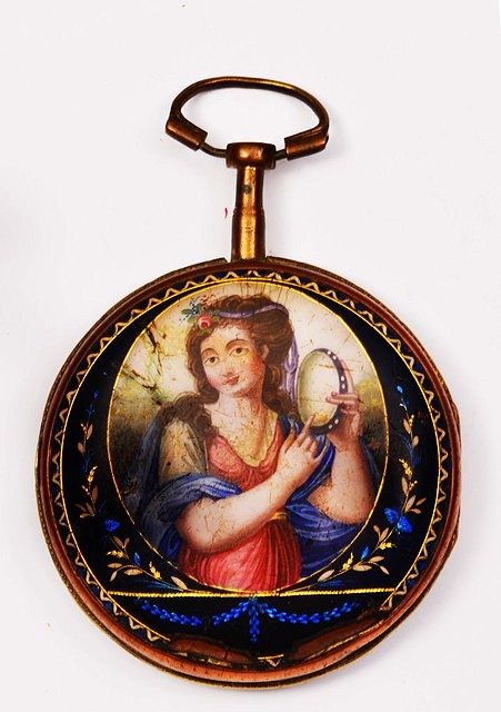 Appraisal: A CONTINENTAL ENAMELLED WATCH CASE with copper base and gilded