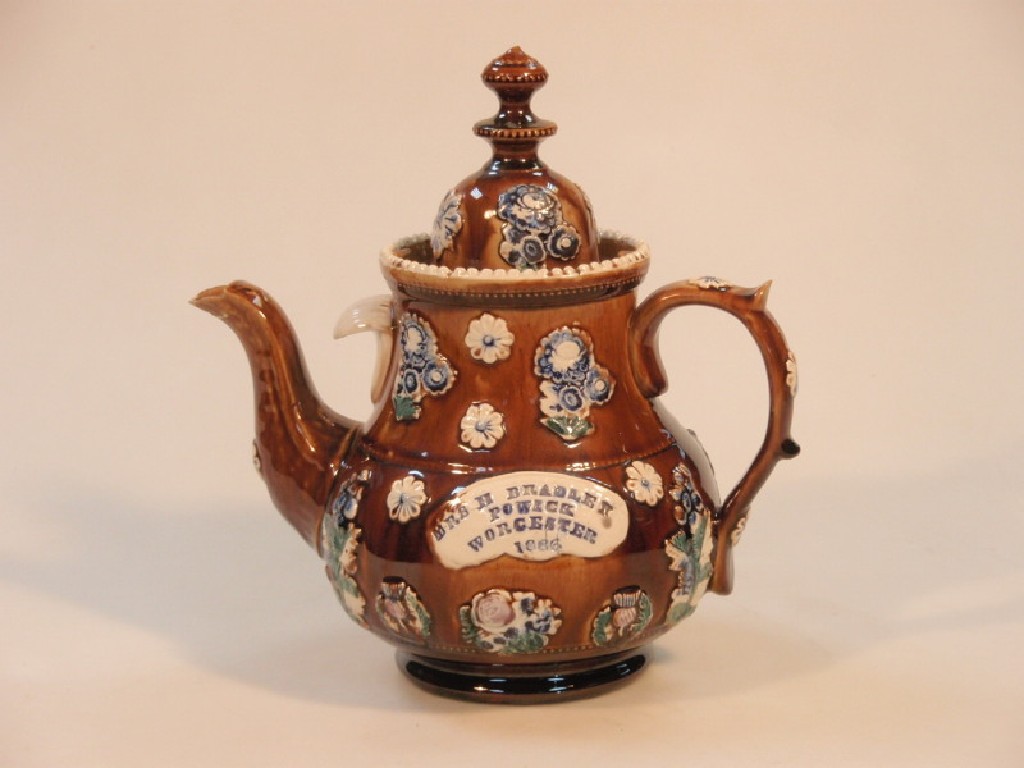 Appraisal: A Bargeware teapot inscribed 'Mrs H Bradley Powick Worcester '