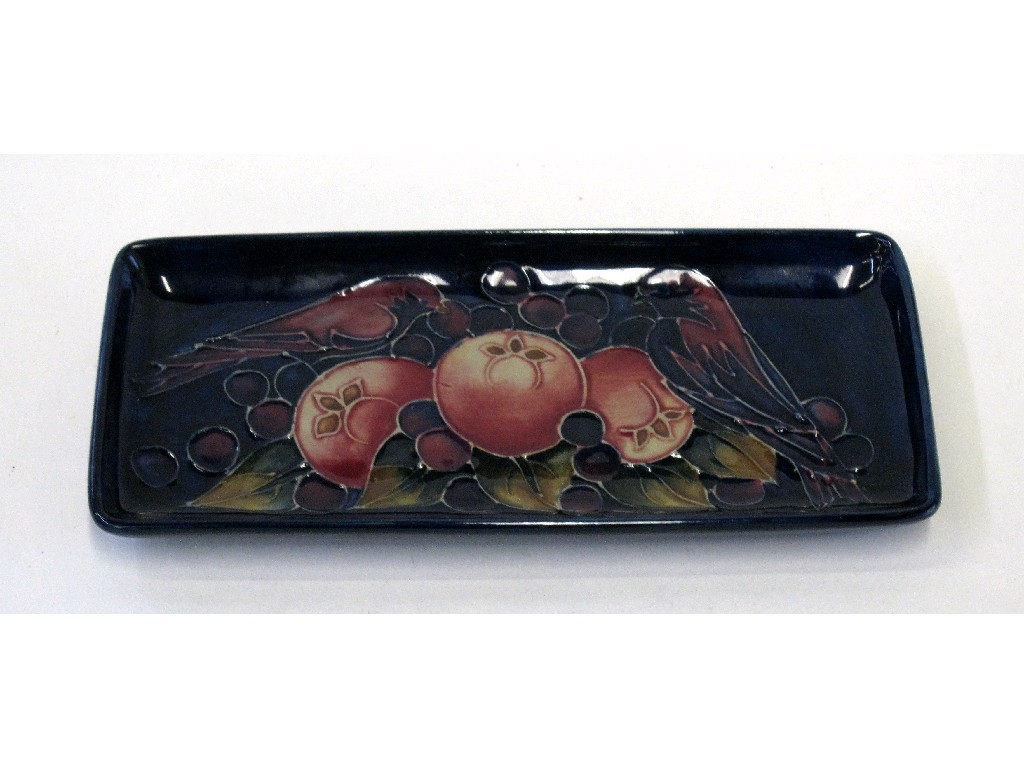 Appraisal: Moorcroft 'Finches' pattern rectangular dish designed by Sally Tuffin impressed