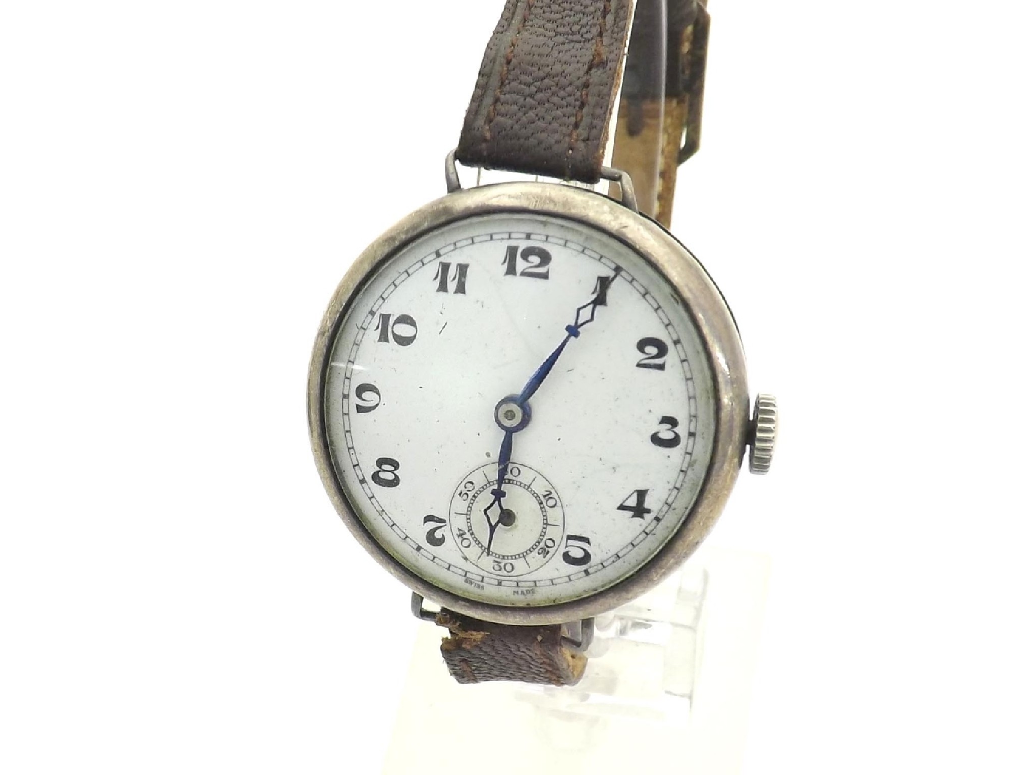 Appraisal: Silver wire-lug wristwatch import hallmarks Edinburgh the white dial with