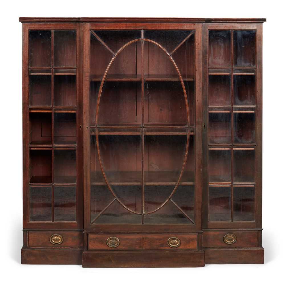 Appraisal: GEORGIAN MAHOGANY BREAKFRONT BOOKCASE EARLY TH CENTURY ADAPTED the breakfront