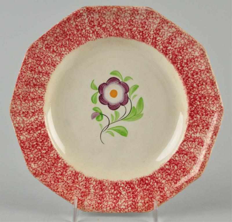 Appraisal: Spatterware Plate Description Circa Red with Adam's Rose design Some