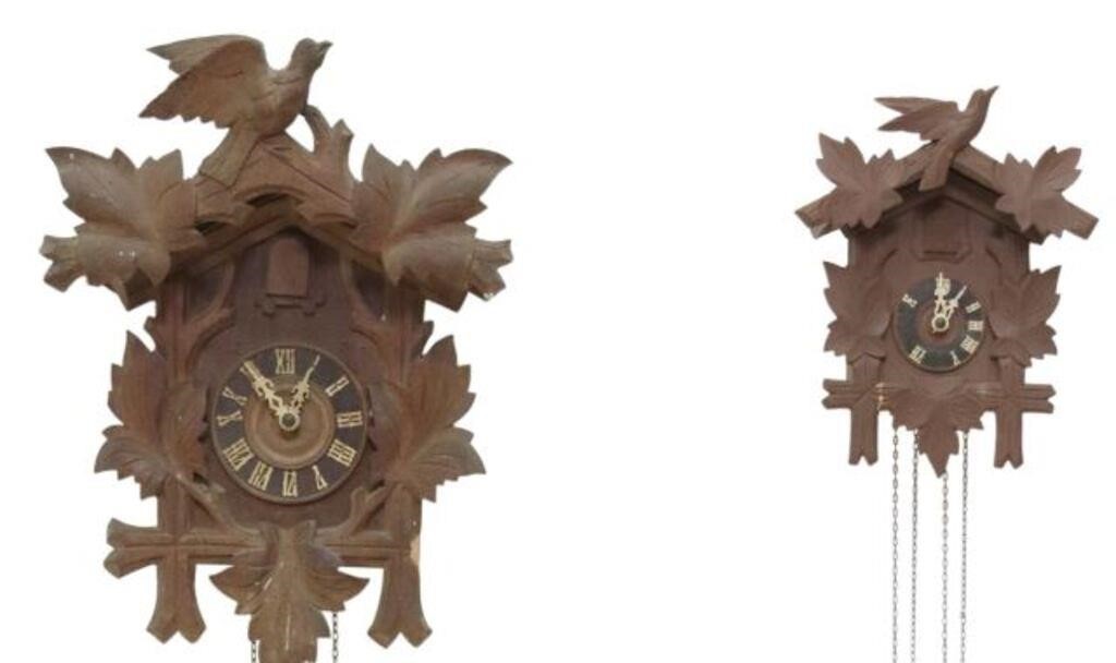 Appraisal: GERMAN BLACK FOREST CARVED CUCKOO CLOCKS lot of German Black