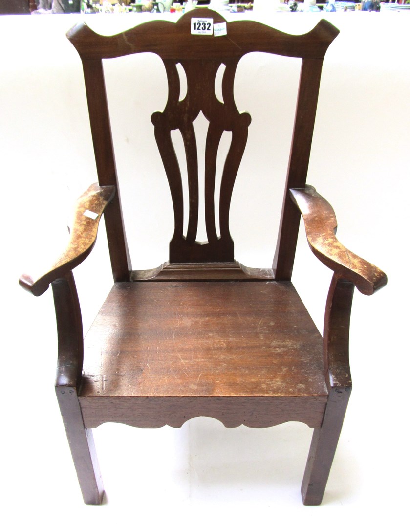 Appraisal: A miniature mahogany carver chair of th century design cm