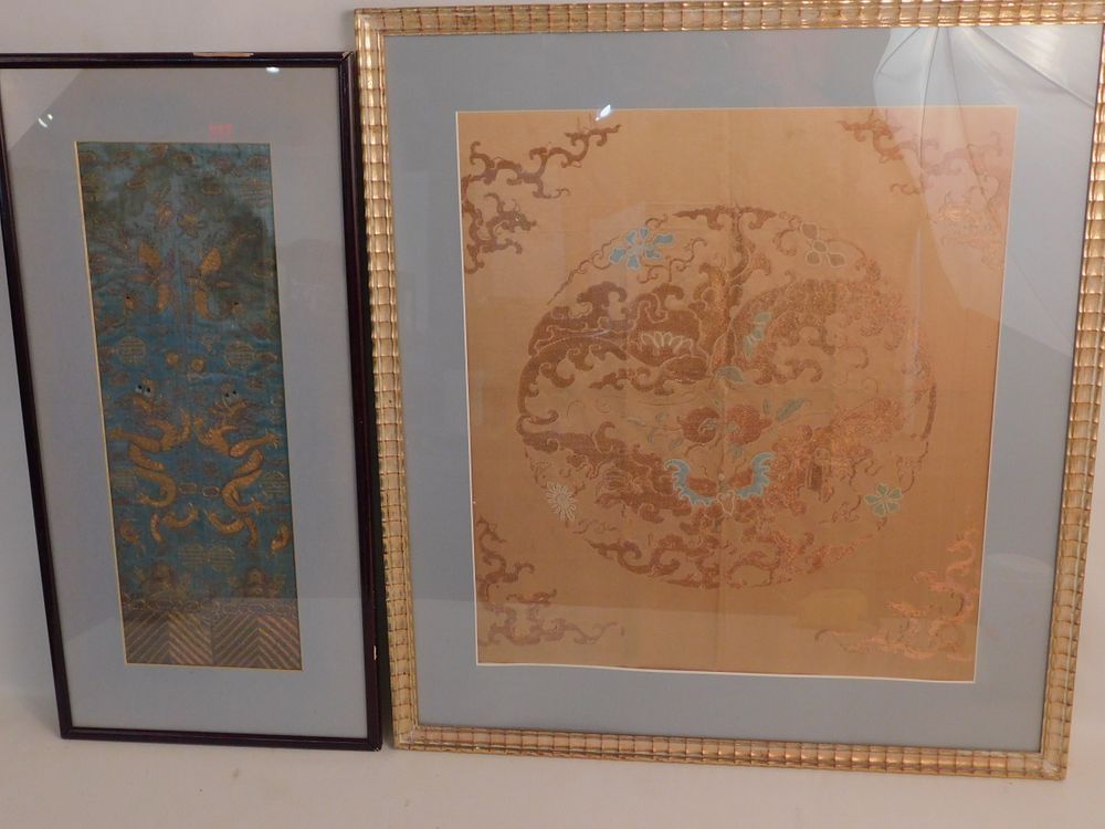 Appraisal: CHINESE FRAMED PANELS Lot of old Chinese embroidered and framed