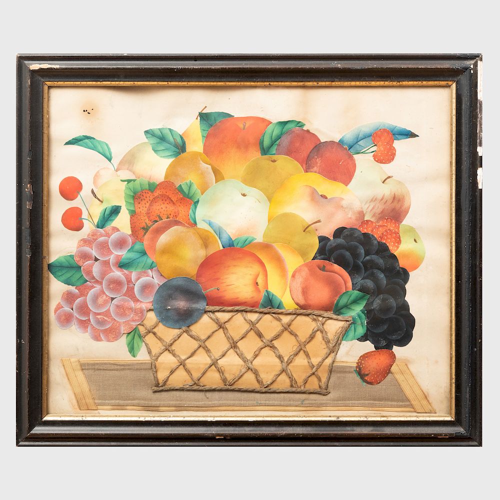 Appraisal: American School Fruit Basket Mixed media collage on paper unsigned