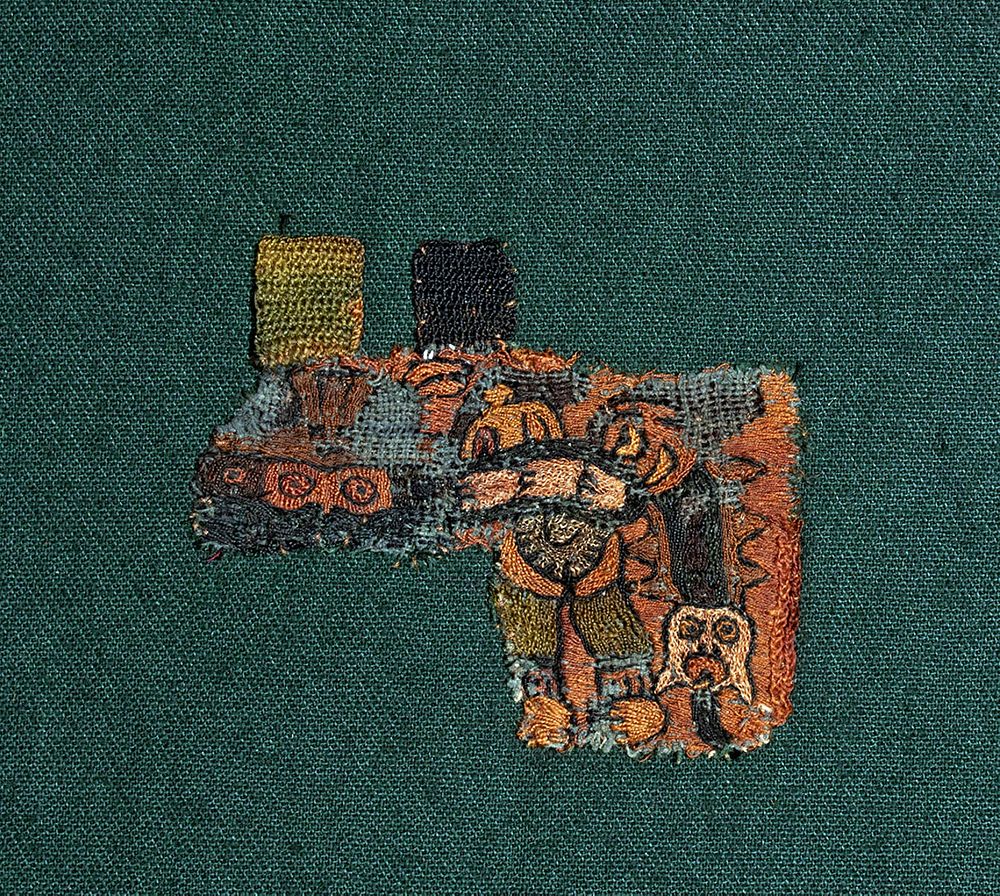 Appraisal: Paracas Textile Fragment - Warrior w Trophy Heads Originally Listed