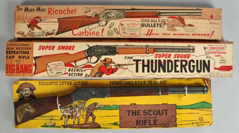 Appraisal: Lot of Marx Western Toy Rifles Description American Includes the