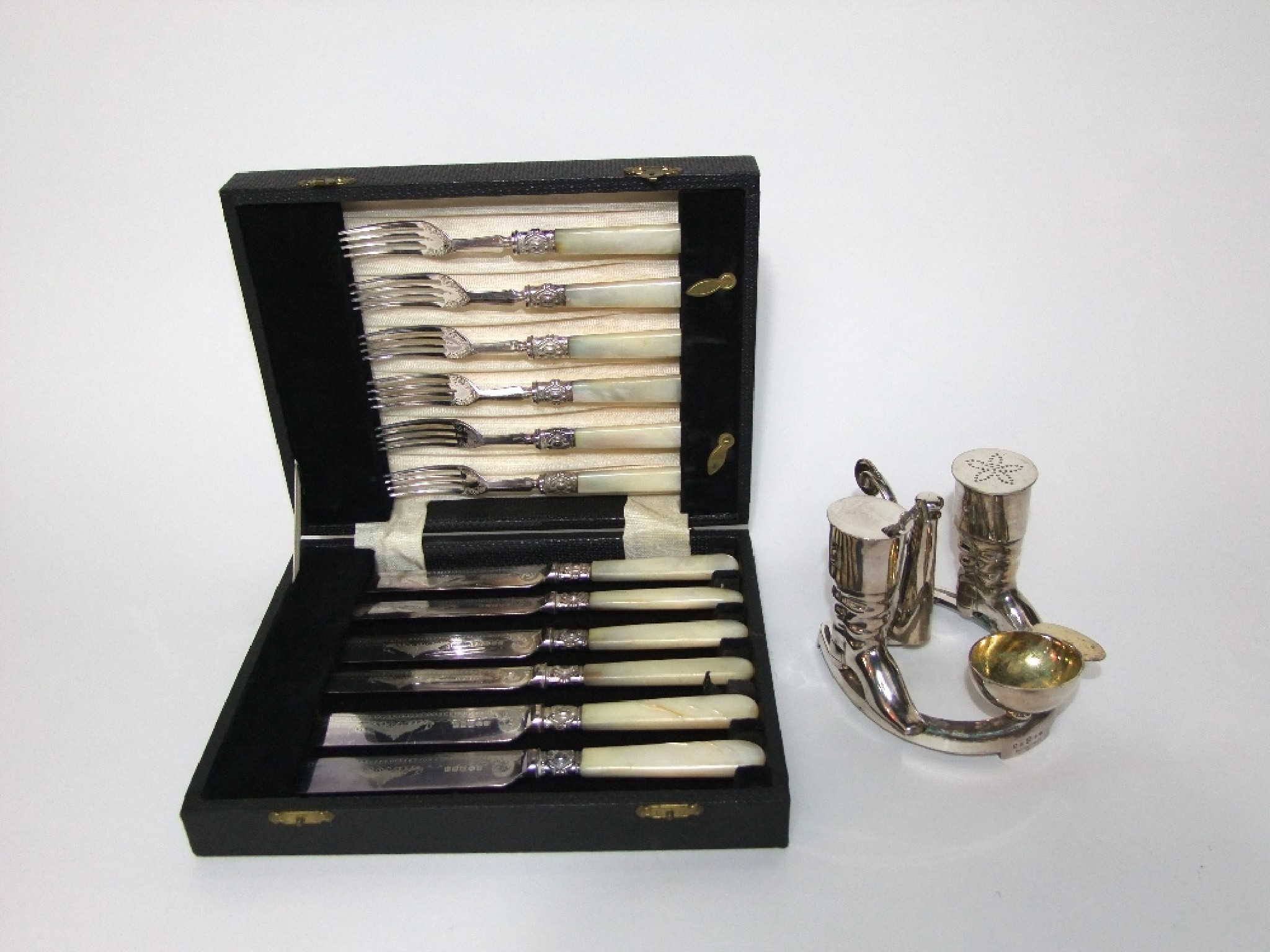 Appraisal: An unusual silver plated condiments set by Elkinton Co of