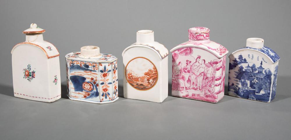 Appraisal: Five Porcelain Tea Caddies th th c incl Chinese export