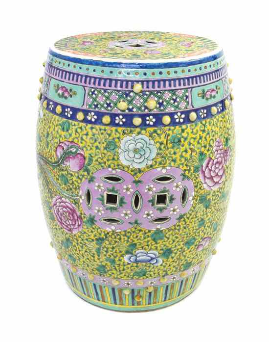 Appraisal: A Chinese Famille Rose Decorated Garden Stool of typical drum