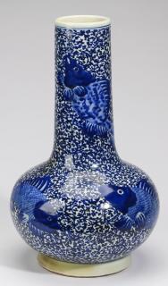 Appraisal: Chinese bottle vase with auspicious carp h Chinese blue and