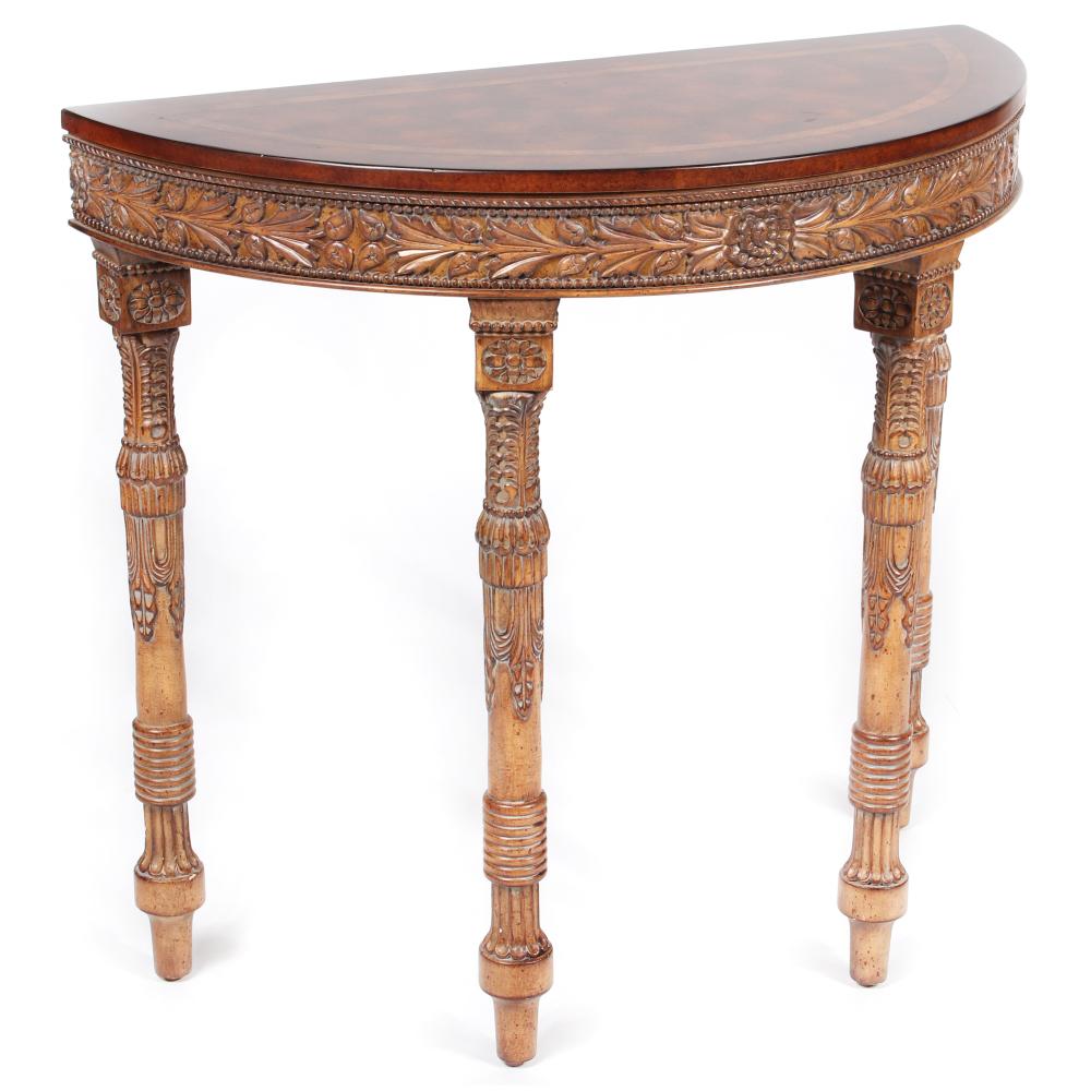 Appraisal: CONTEMPORARY DEMI-LUNE SIDE CONSOLE TABLE WITH ORNATE GRAND ENTRYWAY DESIGN