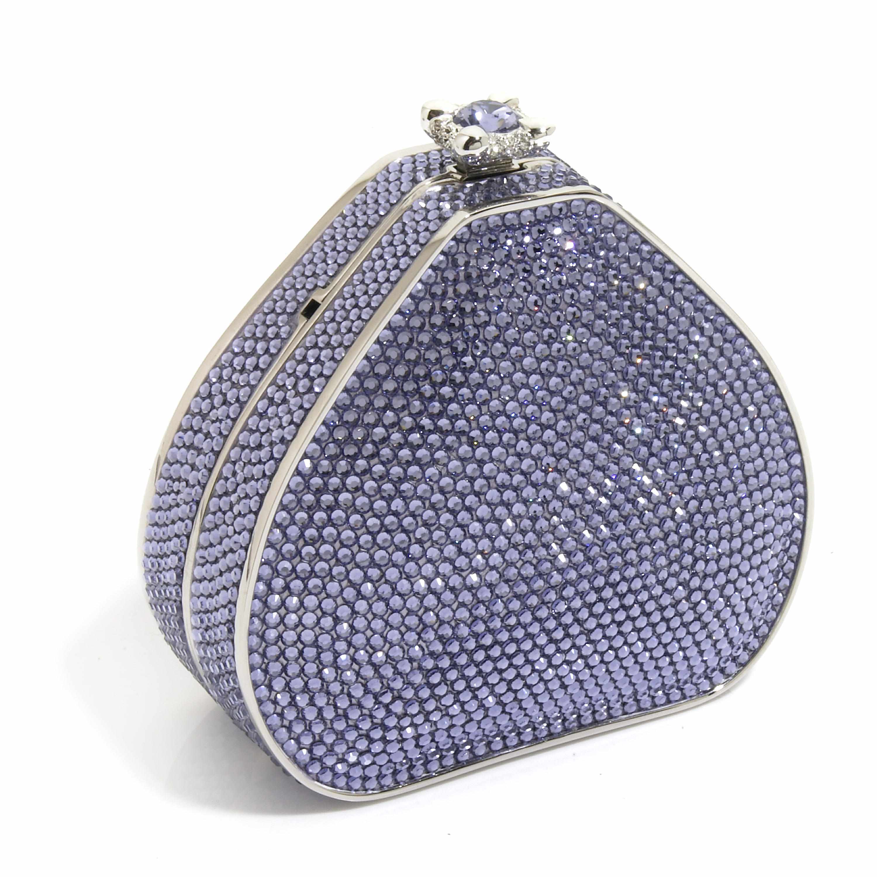 Appraisal: A triangular-shaped lavender rhinestone hardshell purse signed Judith Leiber accompanied