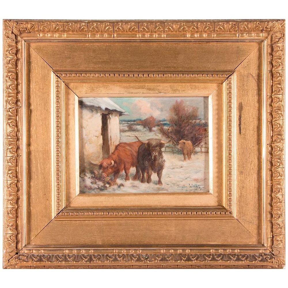 Appraisal: Late th century painting of oxen A well done late