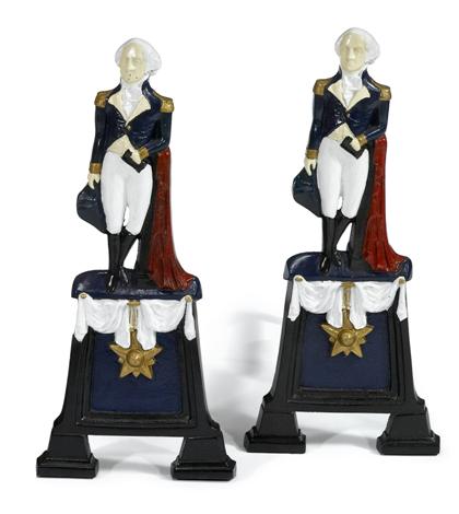 Appraisal: Pair of painted bronze George Washington andironsTogether with a pair