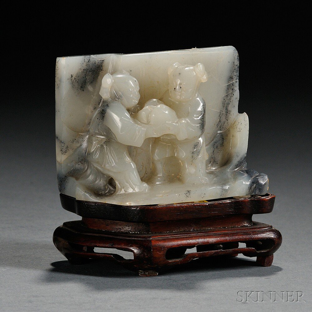 Appraisal: Jade Carving of Two Boys China carrying peaches together standing